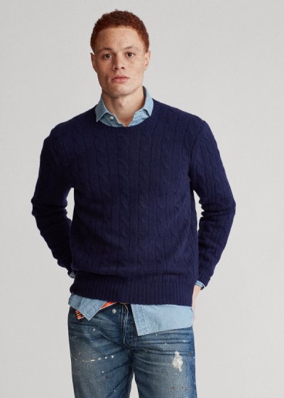 Sueter Polo Ralph Lauren Hombre Azul Claro Marino - Cable-Knit Cashmere - PBTNK2795